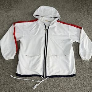 Ellesse Hoodie Mens Medium White Full Zip Sportswear Pima Cotton Peru Athletic